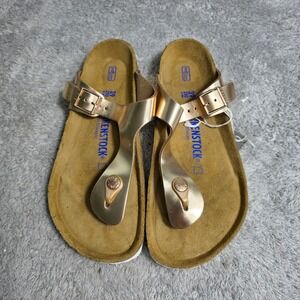 Birkenstock Gizeh Sandal Rose Gold Soft Footbed Thong Womens 39 NEW